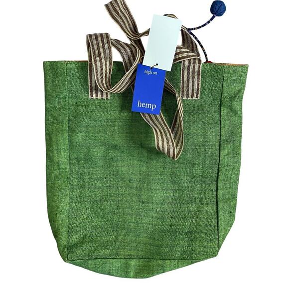 WOOVEN ECO-FRIENDLY LO RIVER  HEMP  TOTE‎ BAG IN GREEN  NWT - Picture 2 of 5
